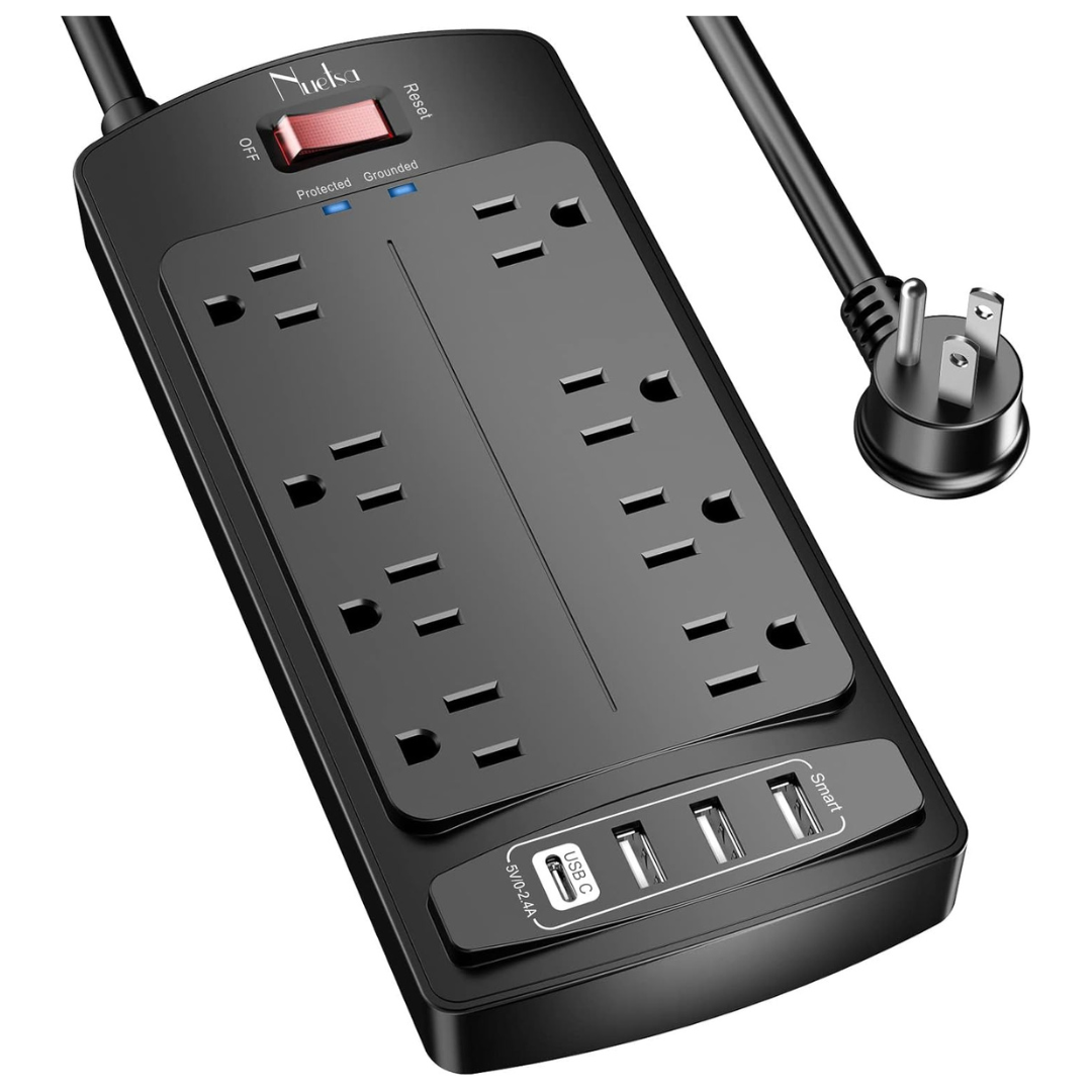 Nuetsa 6Ft 8-Outlets Surge Protector Power Strip With 4-USB Ports