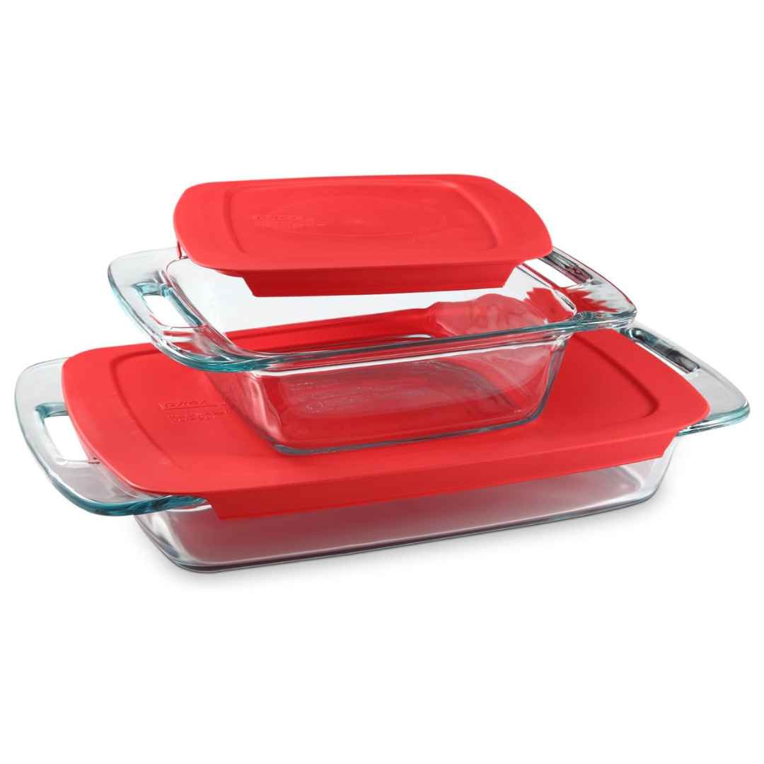 4-Piece Pyrex Extra Large Glass Baking Dish Set w/Lids & Handles