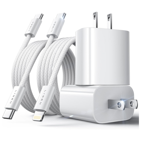 2-Pack LISEN 20W USB-C Fast iPad Charger with 2-Pack 6.6ft Cables