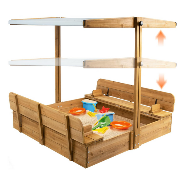 Adjustable Wood Sandbox W/Cover & Bench