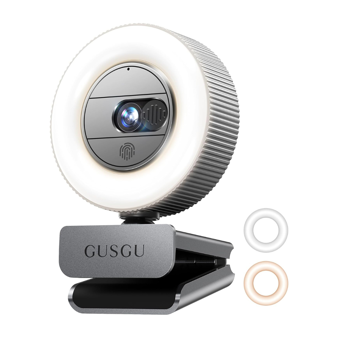 GUSGU 2K QHD Webcam With Sony Sensor And Built-In Ring Light