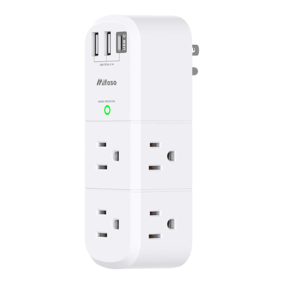 6-Outlet Swivel Surge Protector Extender W/3 USB Ports (1x USB-C)