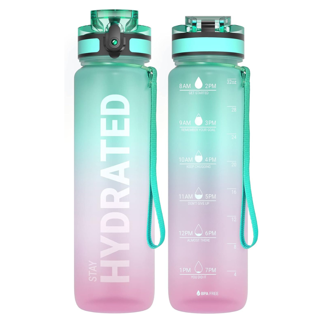 Saharasailor BPA Free Sailor Water Bottles With Time Marker, 33Oz