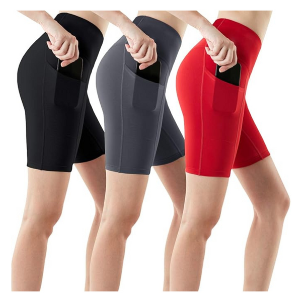 3 Pack Women's High Waist Tummy Control Yoga Shorts