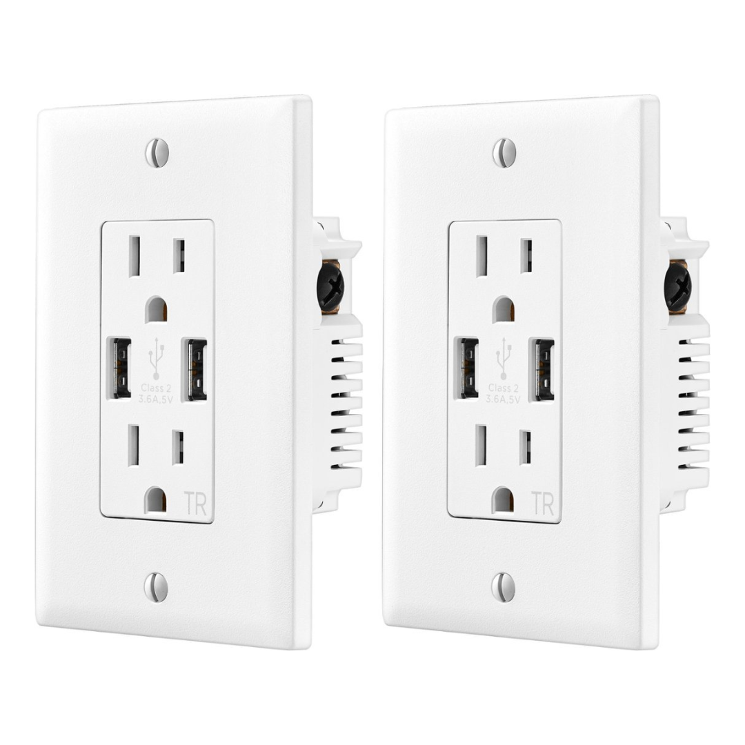 2-Pack Insignia 2-Outlet In-Wall Outlet With 2 USB Ports