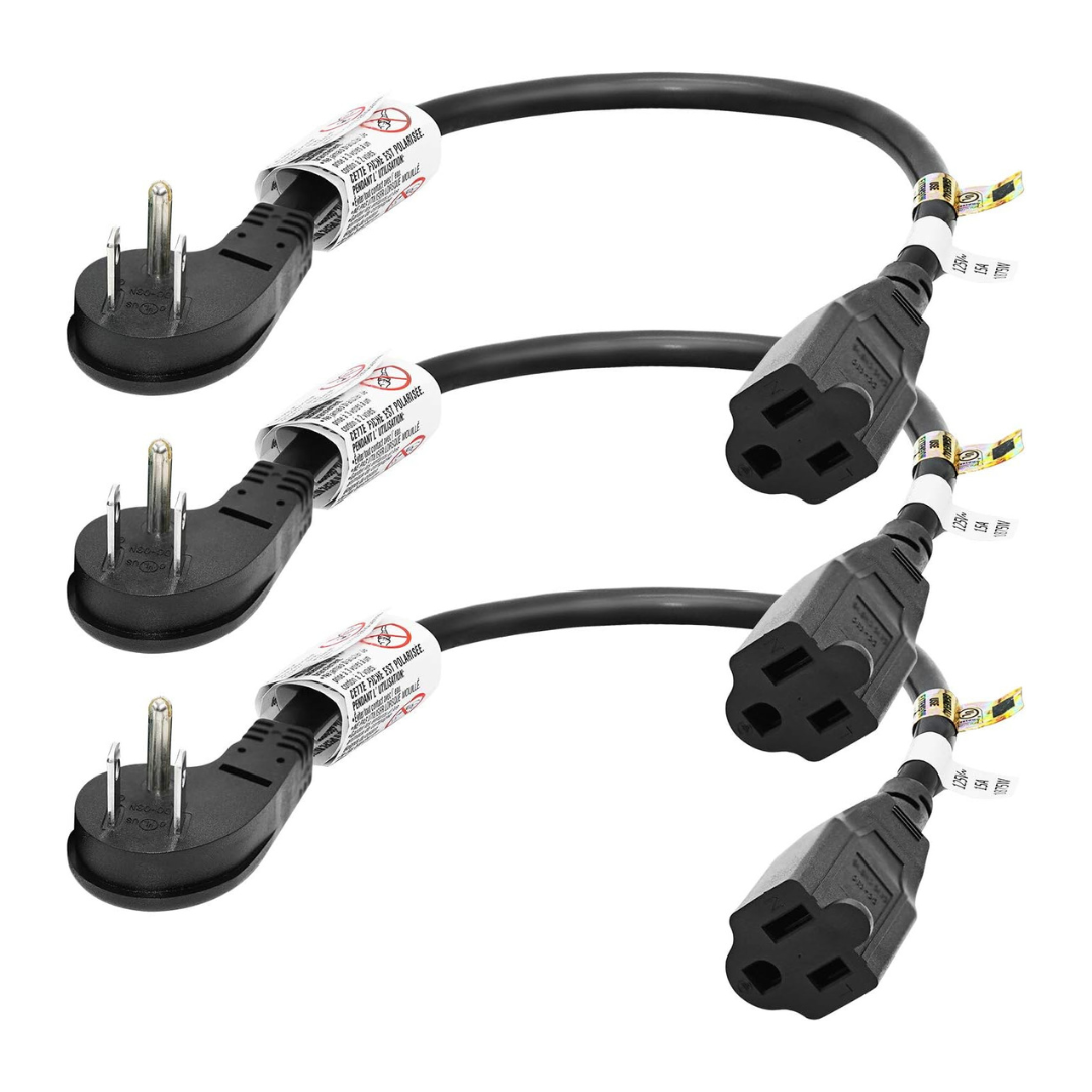 3-Pack Firmerst 1ft 1875W 15A 14AWG Flat Plug Low Profile Extension Cord