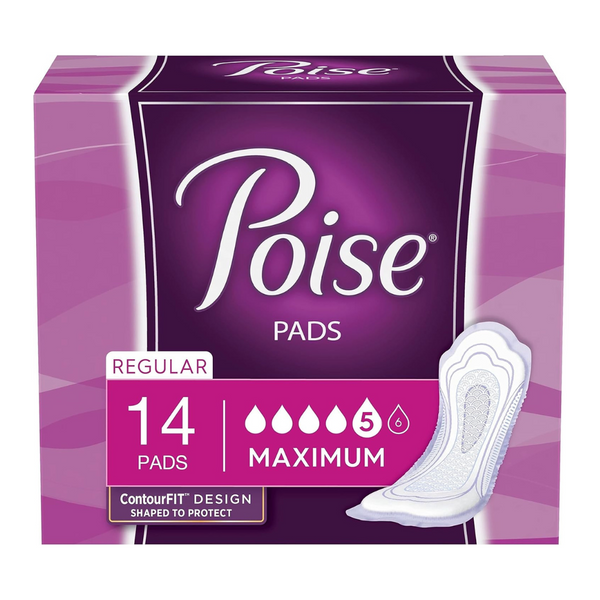 14-Count Poise Maximum Absorbency Pads With Leak-Block Sides