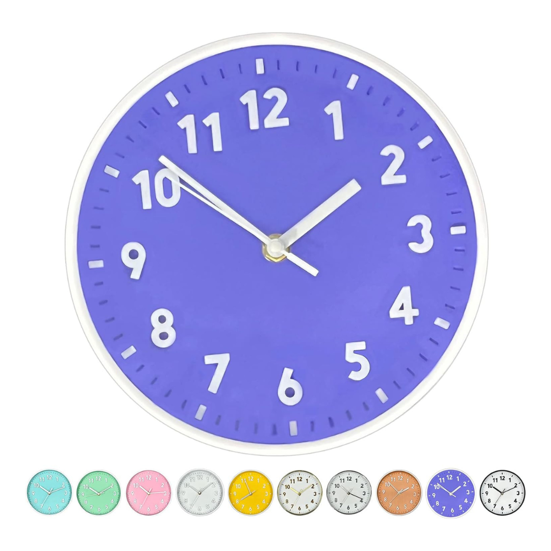 Silent Non Ticking 8" Round Wall Clock With 3D Arabic Numerals