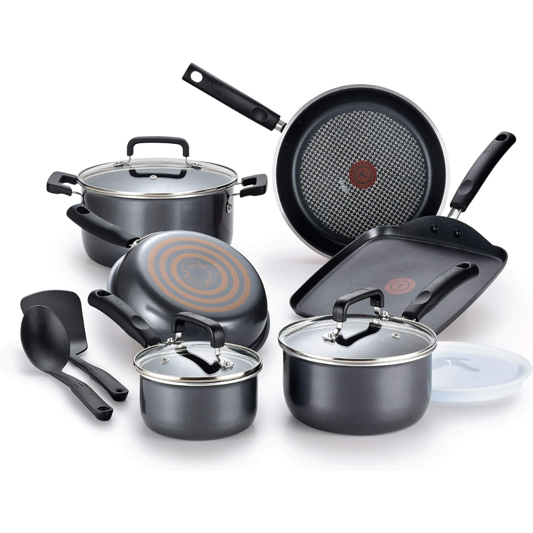 12-Piece T-Fal Oven Safe 350F Pots And Pans Signature Nonstick Cookware Set