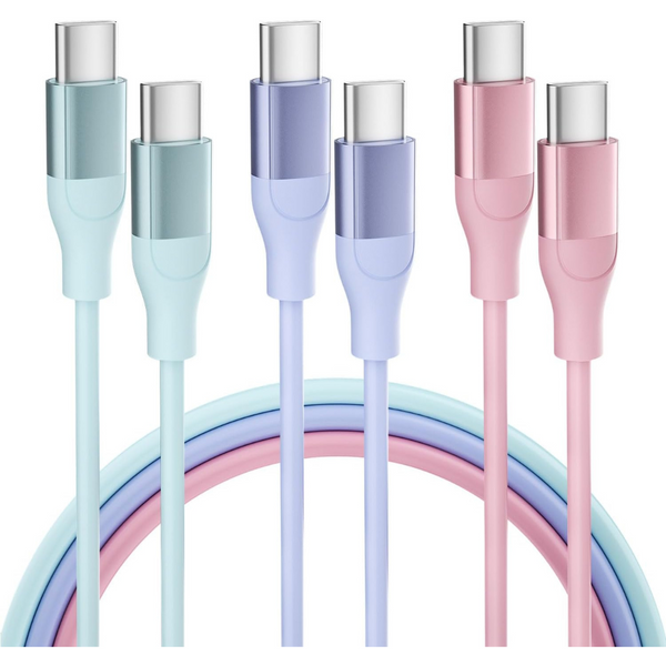 3-Pack 6 Ft Nylon Braided USB-C Charger Cables (Multicolored)