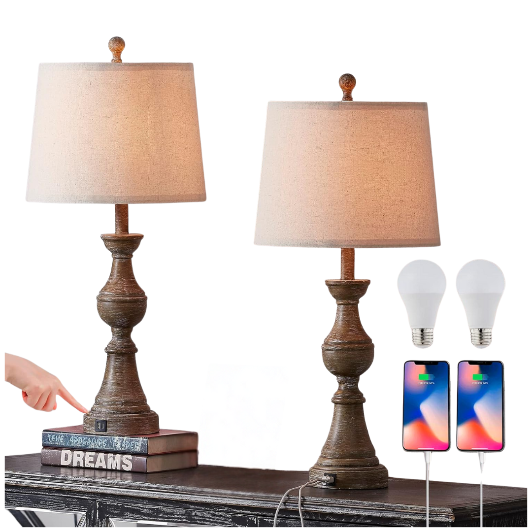 2-Pack Yameiwan 28.7" Farmhouse Vintage Table Touch Lamp Set