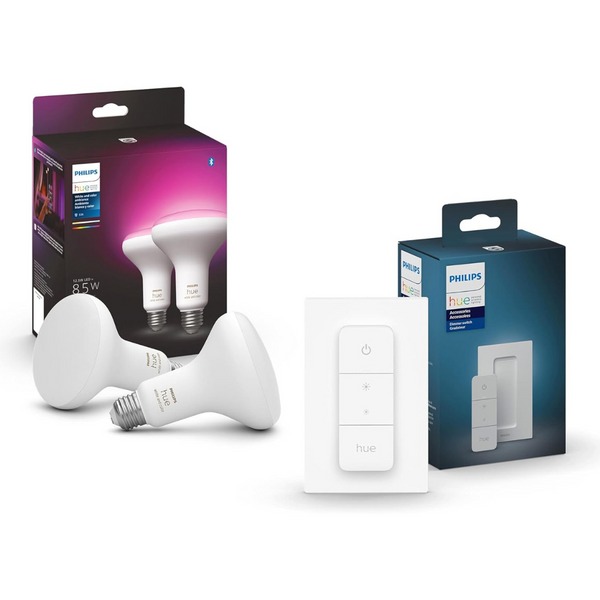 2-Pack Philips Hue White & Color Ambiance BR30 LED Smart Bulbs + Dimmer Switch