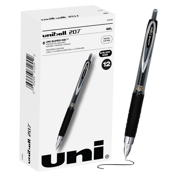 Uni-Ball Retractable Gel Pens, Micro Point, 0.5 Mm, Black (Pack Of 12)