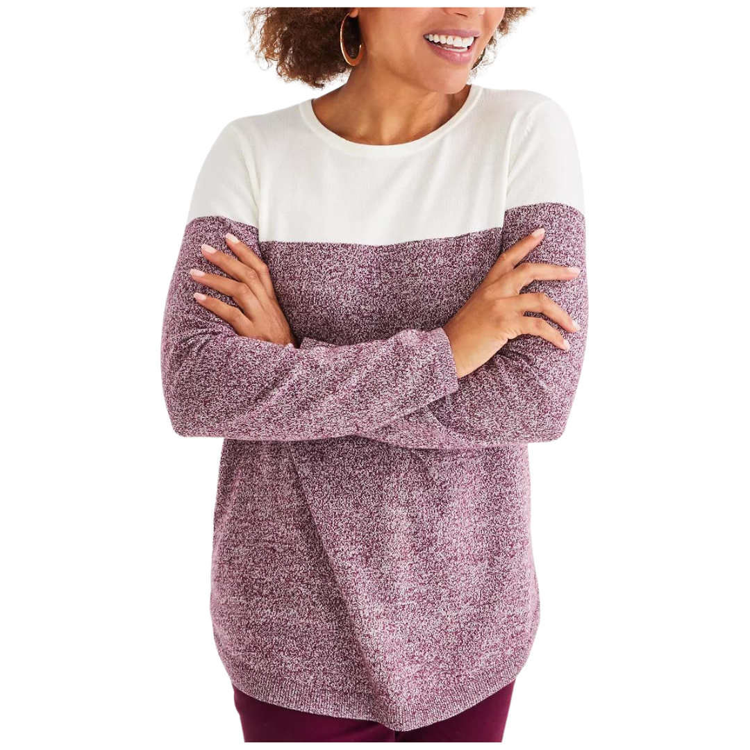 Style & Co Women's Crewneck Cotton Colorblocked Sweater