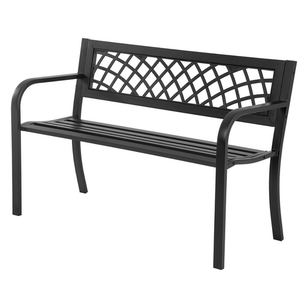 FDW Iron Steel Frame Patio Bench With Mesh Pattern & Backrest Armrests