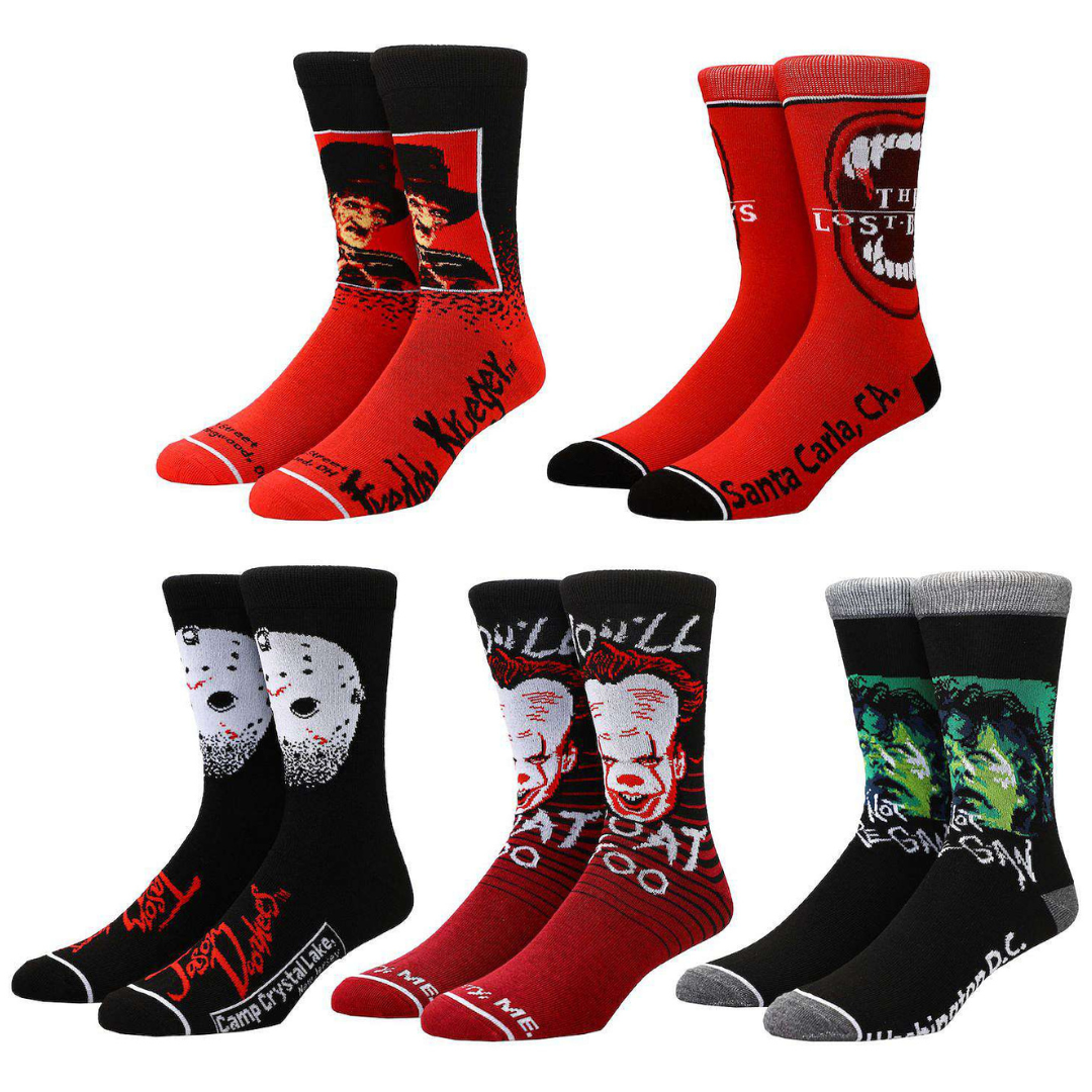 5-Pack Bioworld Horror Characters Men's Crew Socks