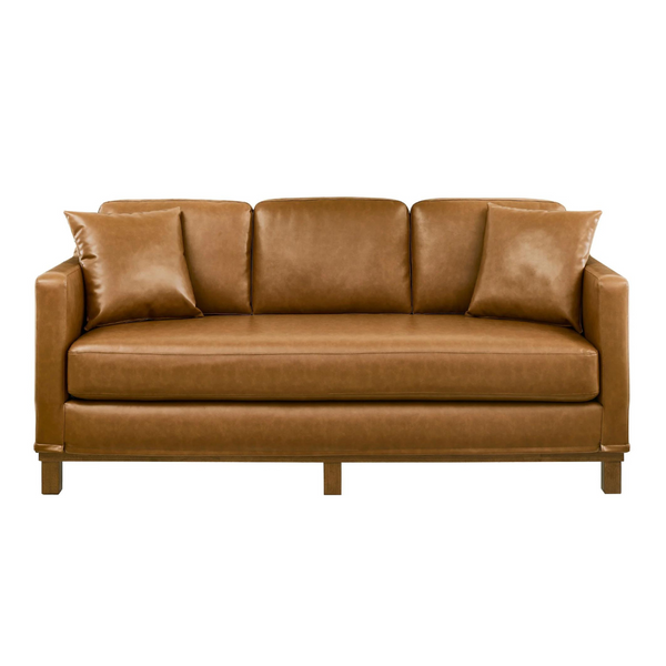 Mayview Faux Leather Barrett Upholstered Sofa with Wood Base