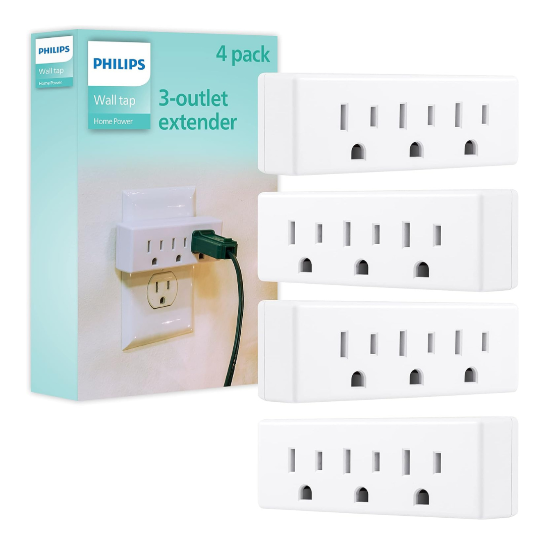 4-Pack Philips 3-Outlet Grounded Wall Tap Extender