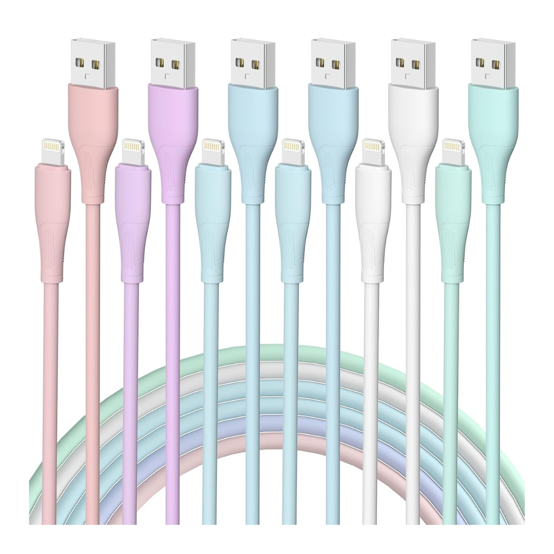 6-Pack Apple MFi Certified Fast Charging Lightning Cable (3/3/6/6/6/10 ft)