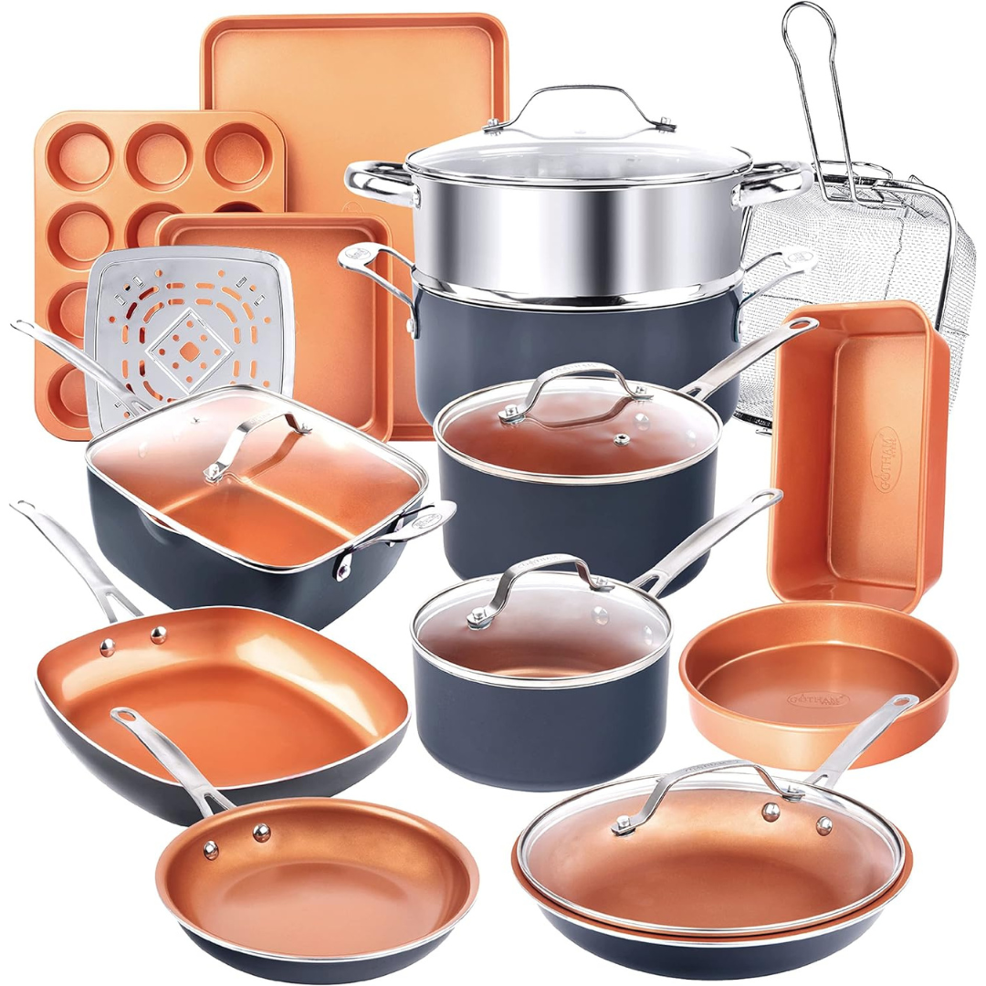 20-Piece Gotham Steel Ceramic Non Toxic-Copper Cookware Set