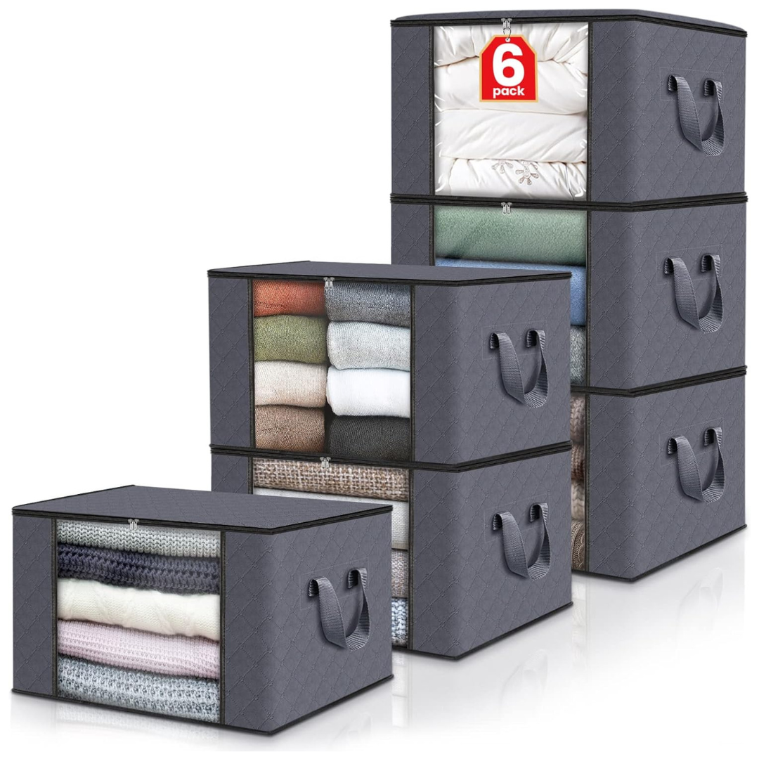 6-Pack Fab Totes Foldable Blanket Storage Bags With Lids