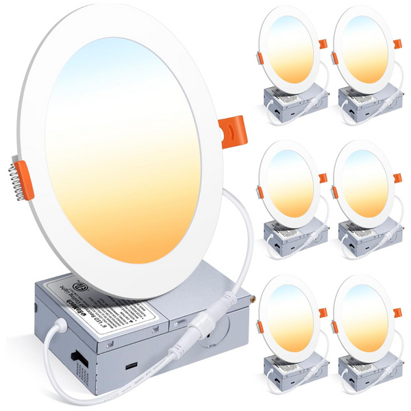 6-Pack 12W 1050LM 6" Ultra-Thin LED Recessed Ceiling Light