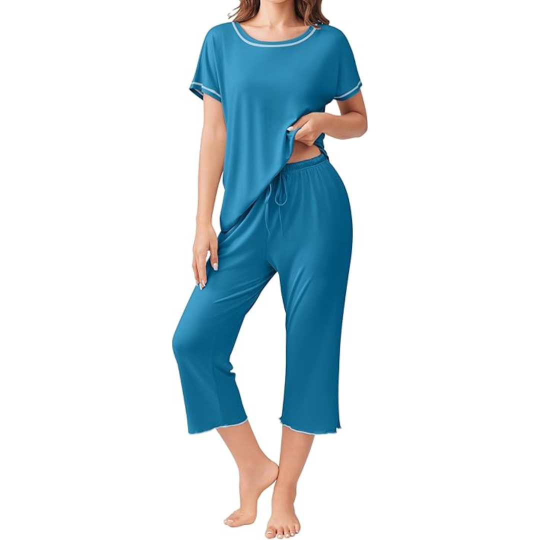 Women's Short Sleeve Loungewear Soft Capri Pajama Sets