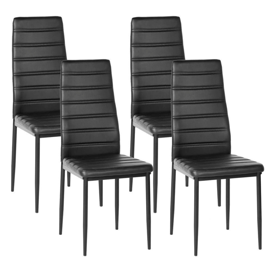 Set Of 4 Mydepot Black PU Leather Upholstered Dining Chairs