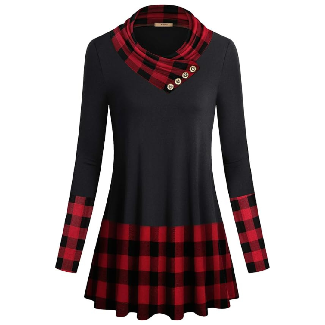 Women's Long Sleeve Buffalo Plaid Tunic Shirts