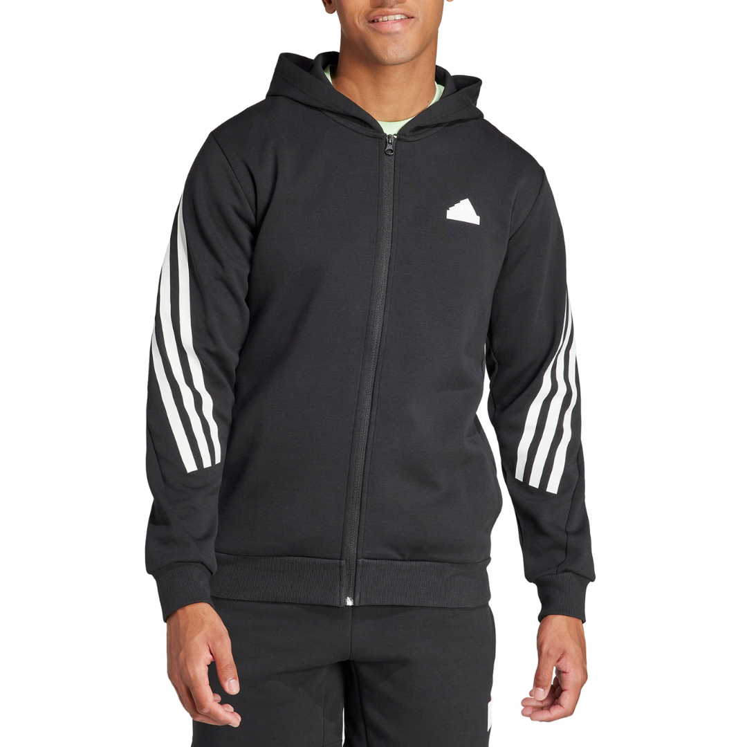 Adidas Men's Tall Size Future Icons Three Stripes Full-Zip Hoodie (Black)