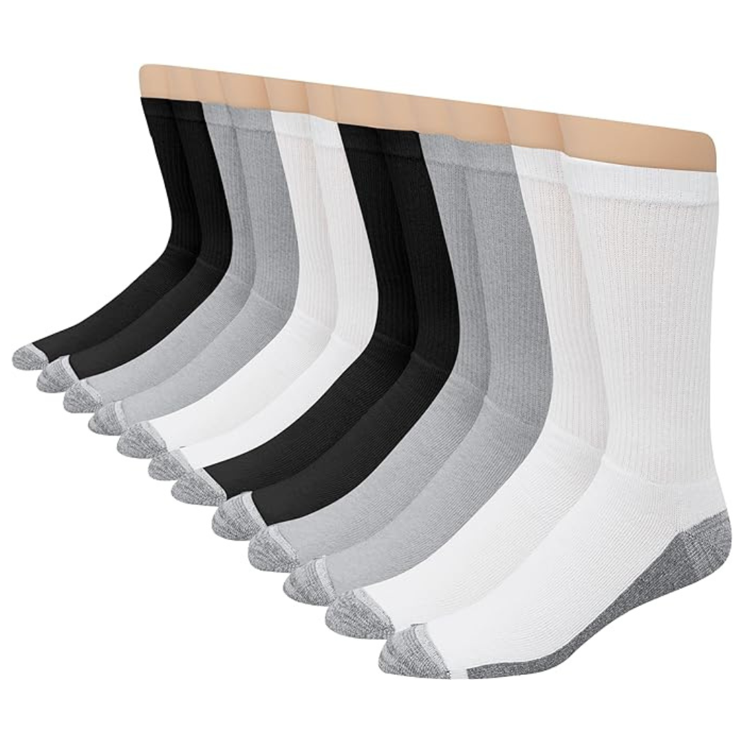 12-Pack Hanes Men's Max Cushioned Moisture-Wicking Crew Socks