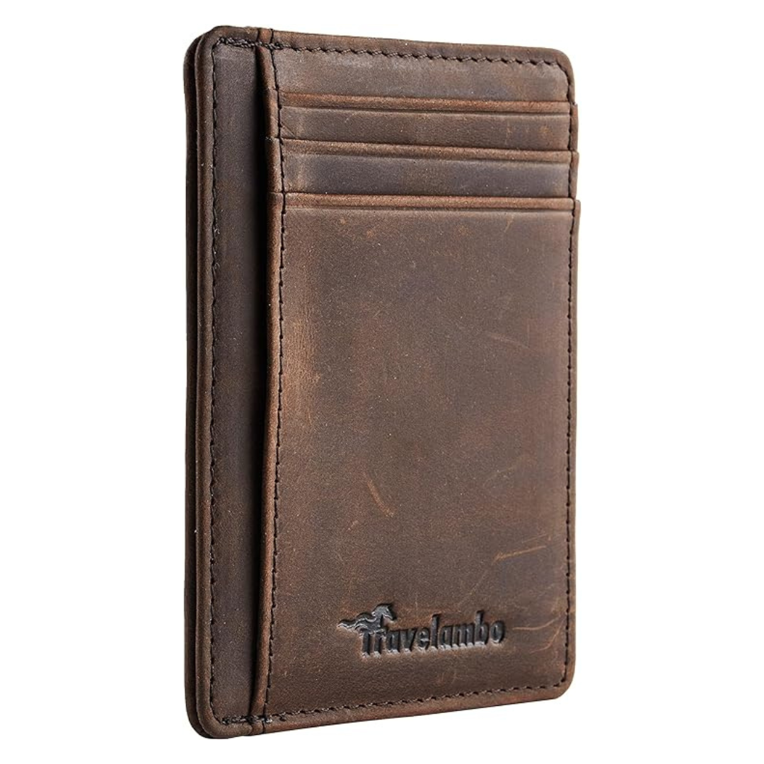 Travelambo Men's Neel Leather Magnetic Wallet With Money Clip