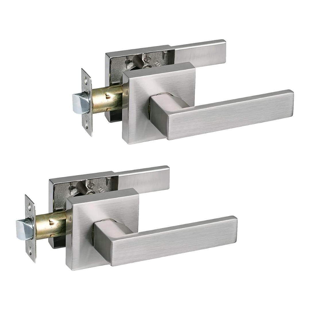 2-Pack Hall/Closet Lever Satin Nickel Finish-Heavy Duty Door Handle Lock