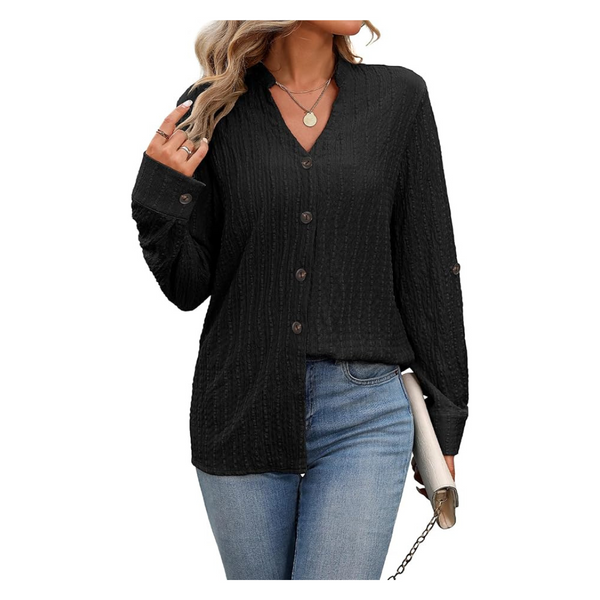 Women's Casual V-Neck Long Sleeve 2024 Trendy Fall Shirts (3 Colors)