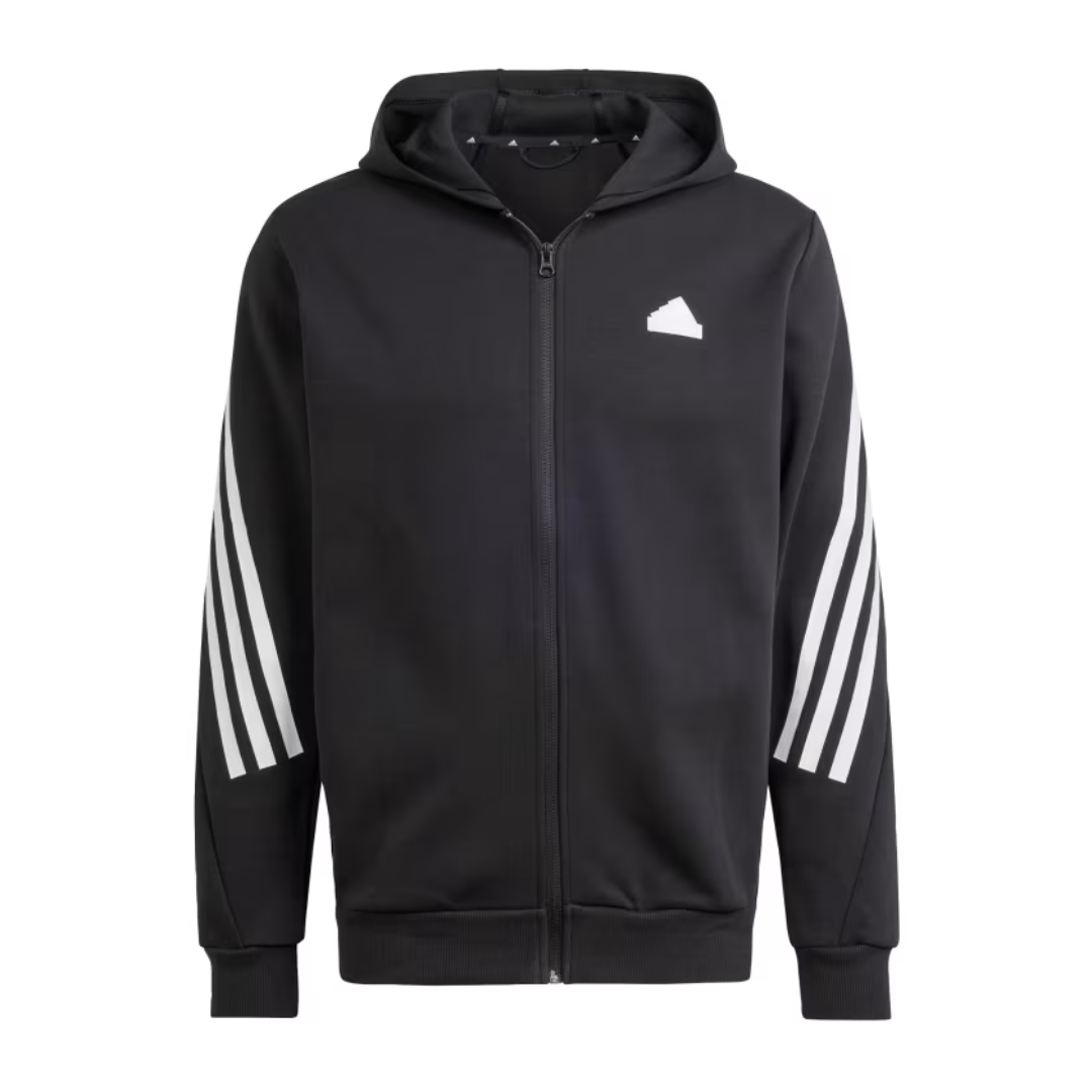 adidas Men's Tall Size Future Icons Three Stripes Full-Zip Hoodie (Black)