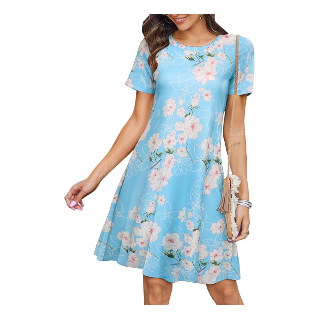 Women's Casual Short Sleeve Summer Swing Flowy Mini Dress