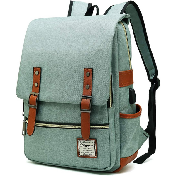 Mancio Vintage Laptop Backpack With USB Charging Port