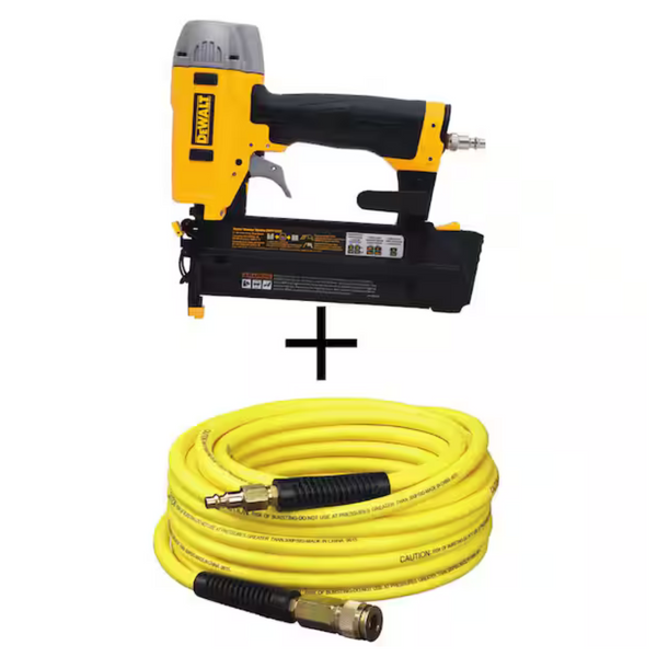 DEWALT Pneumatic 18-Gauge 2" Brad Nailer Kit & 50 Ft. x 1/4" Air Hose