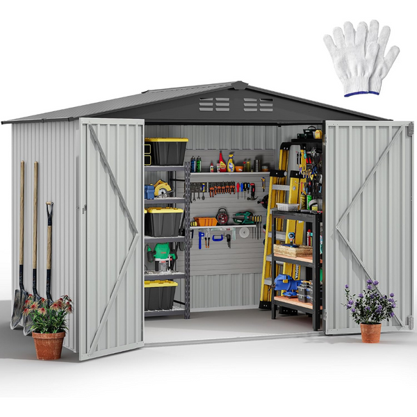 8ft x 6ft Outdoor Heavy Duty Storage Shed with Lockable Doors