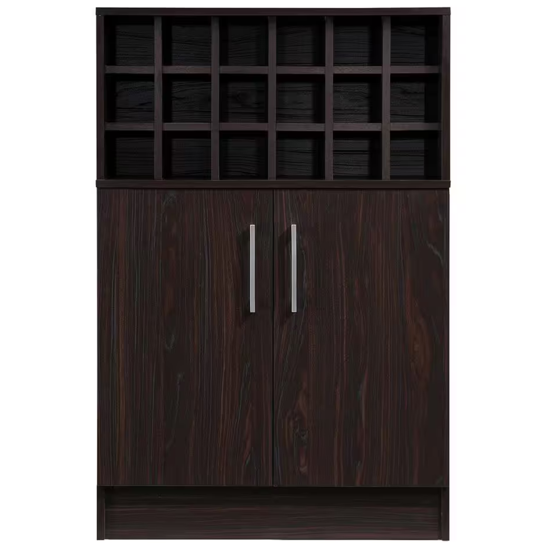 Roula 18-Bottle Walnut Brown Wine And Bar Cabin