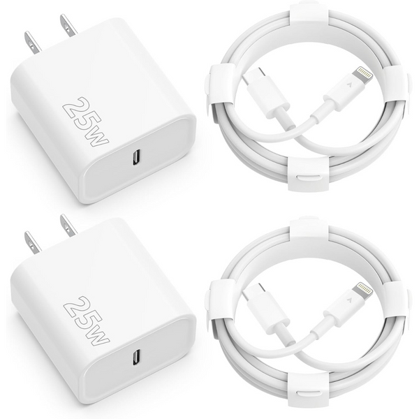 2-Pack 20W USB-C Wall Charger Adapter w/ 6ft USB-C to Lightning Cable