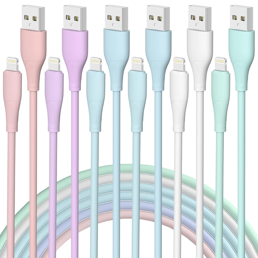 6-Pack Apple MFi Certified Fast Charging Lightning Cable (3/3/6/6/6/10 ft)