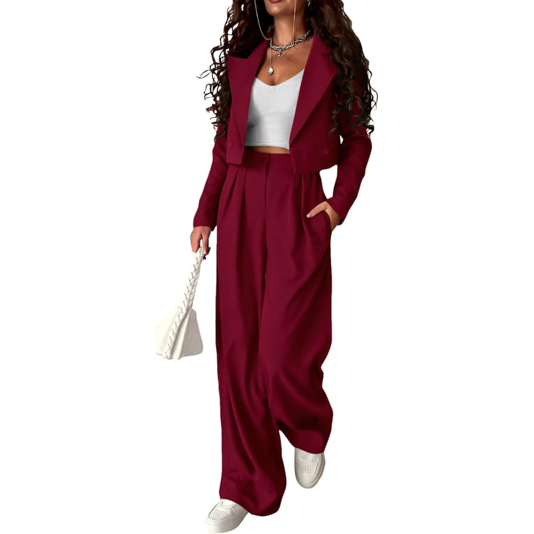 Women's Two Piece Jacket Long Palazzo Pant Outfits