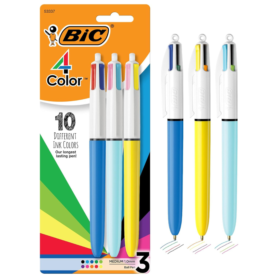 3-Count BIC 4-Color Original And Fashion Retractable Ball Pens