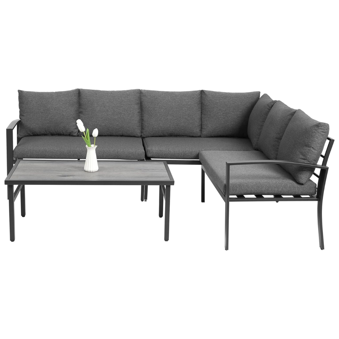 4-Piece Patio L-Shaped Sofa Set With Coffee Table & Cushions