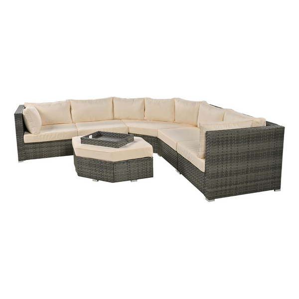 7-Piece Outdoor All Weather Wicker Curved Sectional Sofa Set