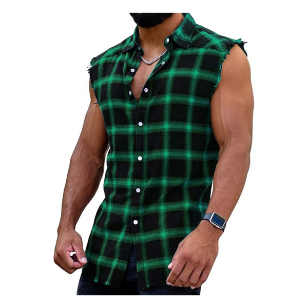 Men's Sleeveless Flannel Plaid Shirts