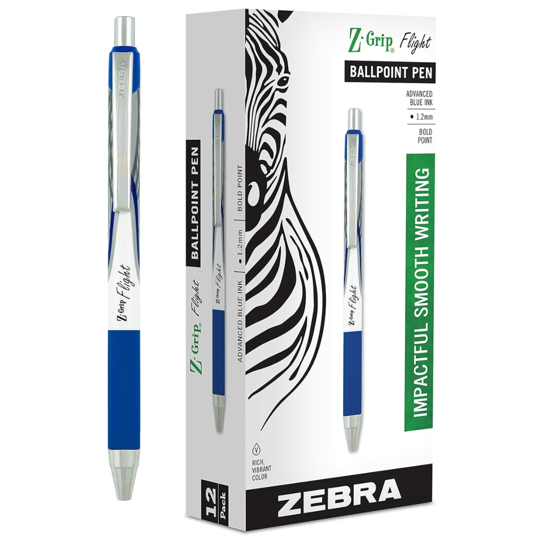 Zebra Pen Z-Grip Flight Retractable Ballpoint Pens, Bold Point, 1.2Mm (12-Count)