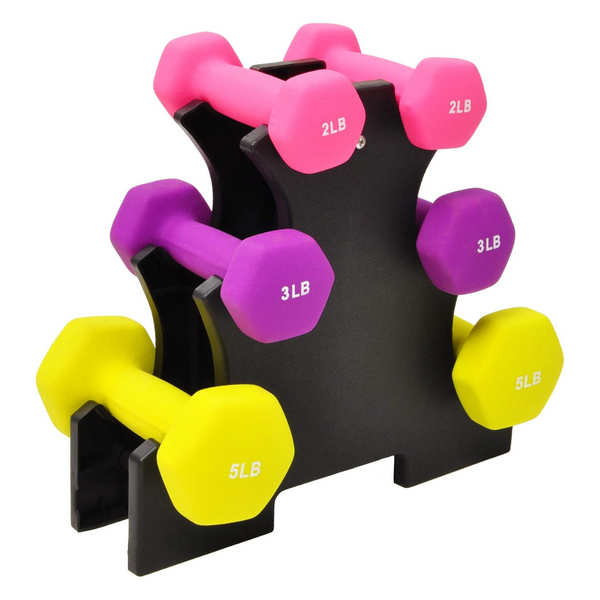 Signature Fitness 20LB Rubber Coated Dumbbell Weight Set & Storage Rack