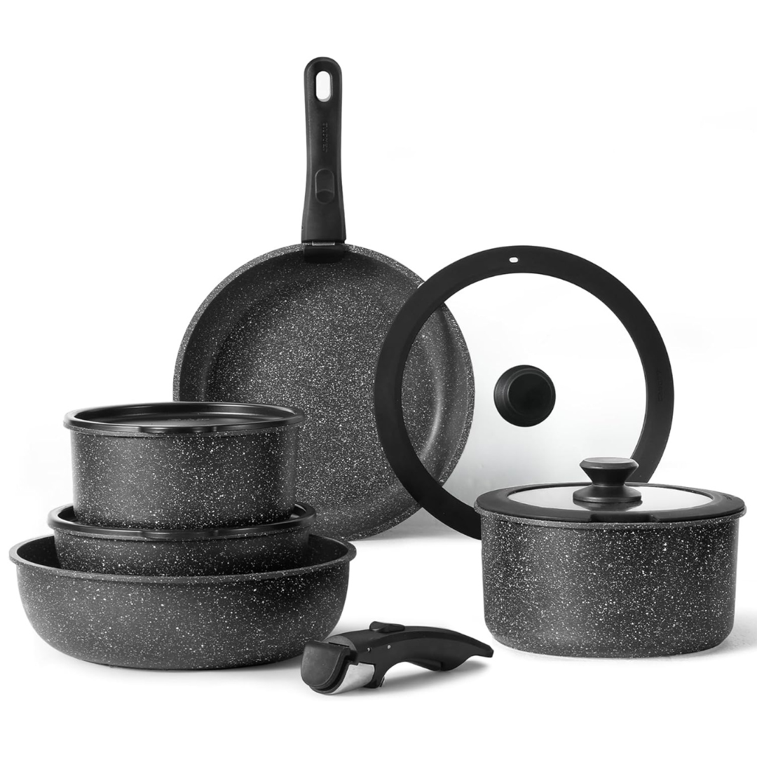 11-Piece Carote Nonstick Cookware Set With Detachable Handle